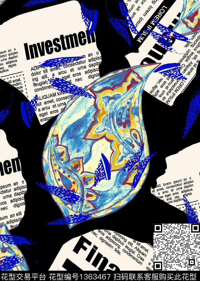 字母佩斯利报纸数码印花华亿平台下载（图片编号: 1363467） - 瓦栏（Walan）