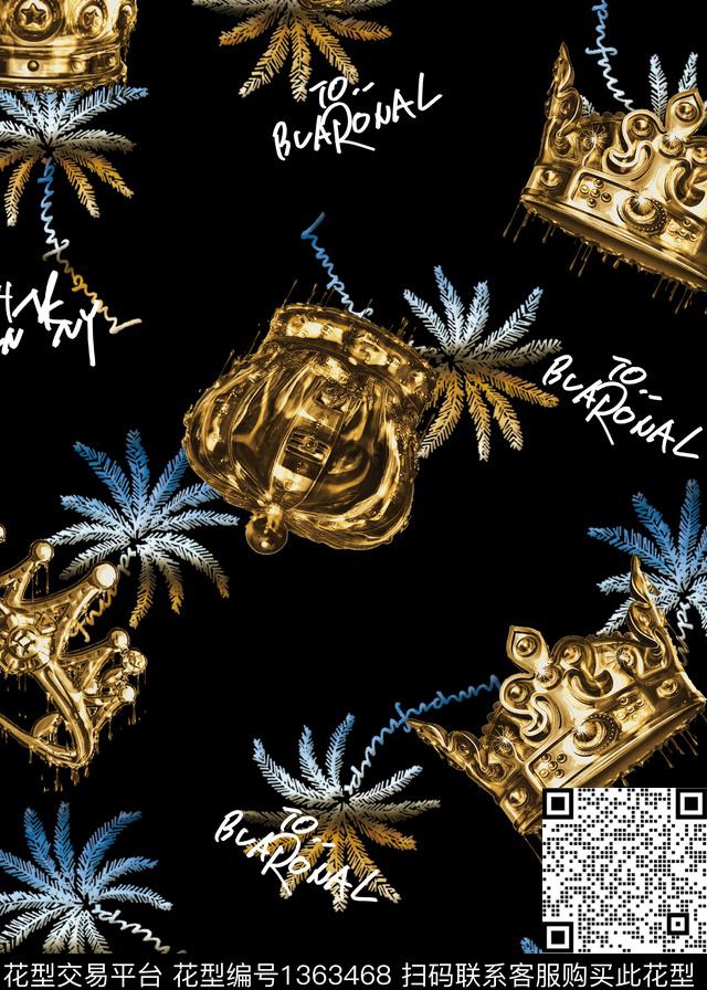 字母椰子树珠宝宝石数码印花华亿平台下载（图片编号: 1363468） - 瓦栏（Walan）