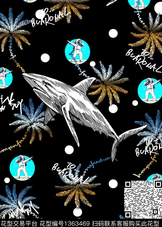 字母鲨鱼宇航员数码印花华亿平台下载（图片编号: 1363469） - 瓦栏（Walan）