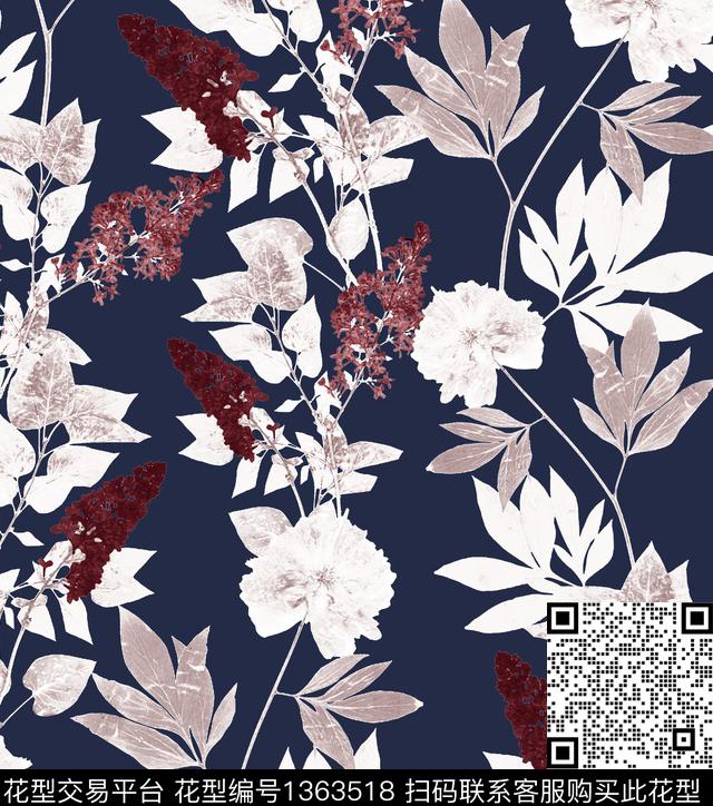 花卉蝴蝶复古大牌风数码印花华亿平台下载（图片编号: 1363518） - 瓦栏（Walan）