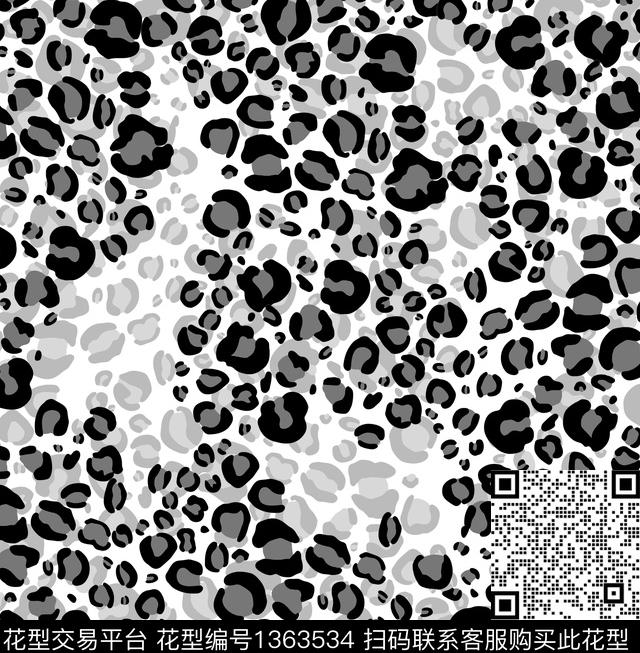 豹纹大牌风黑白灰数码印花华亿平台下载（图片编号: 1363534） - 瓦栏（Walan）