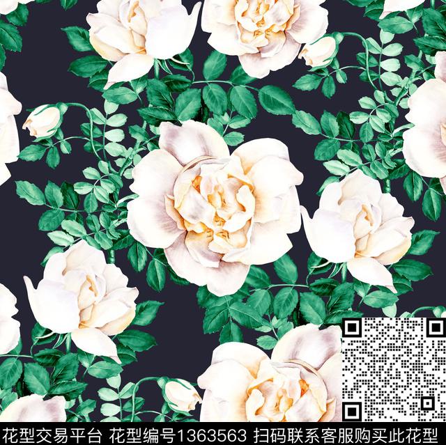 手绘花卉poppy玉兰花数码印花华亿平台下载（图片编号: 1363563） - 瓦栏（Walan）