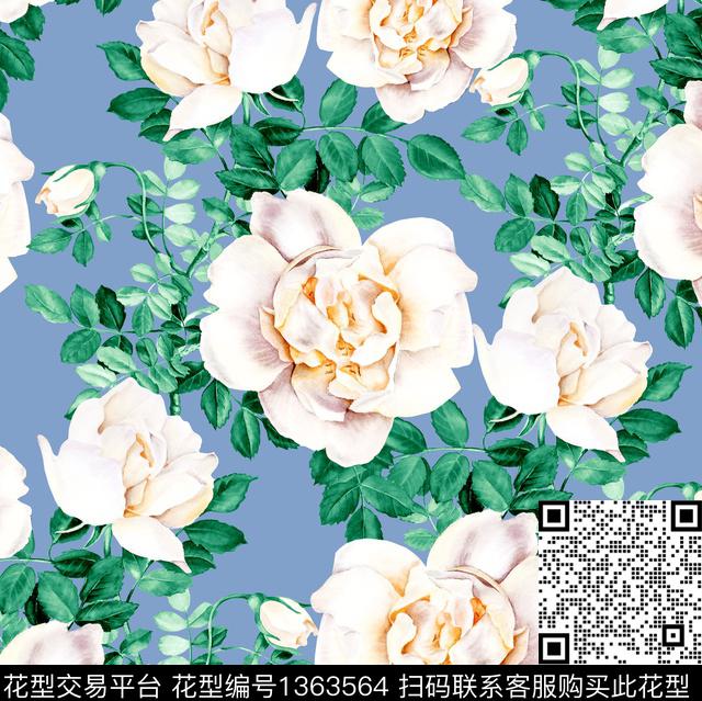 大牌风郁金香手绘花卉数码印花华亿平台下载（图片编号: 1363564） - 瓦栏（Walan）