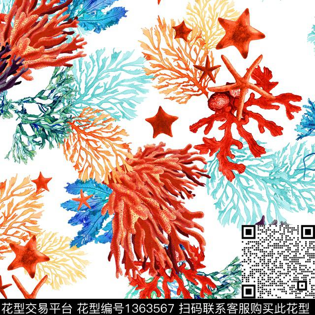 大牌风珊瑚海洋数码印花华亿平台下载（图片编号: 1363567） - 瓦栏（Walan）