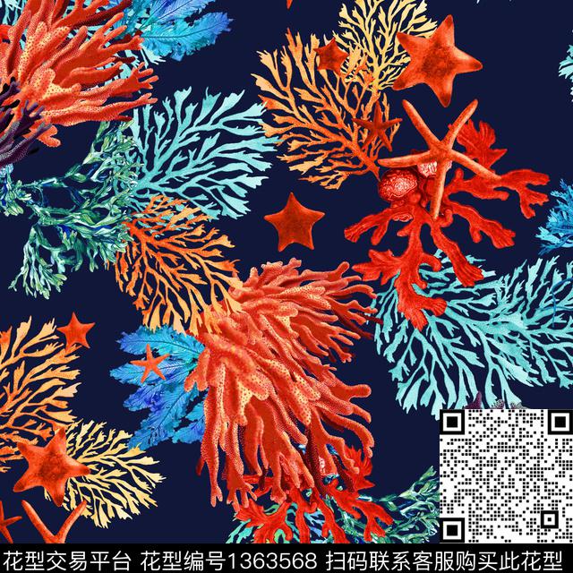 大牌风珊瑚海洋数码印花华亿平台下载（图片编号: 1363568） - 瓦栏（Walan）