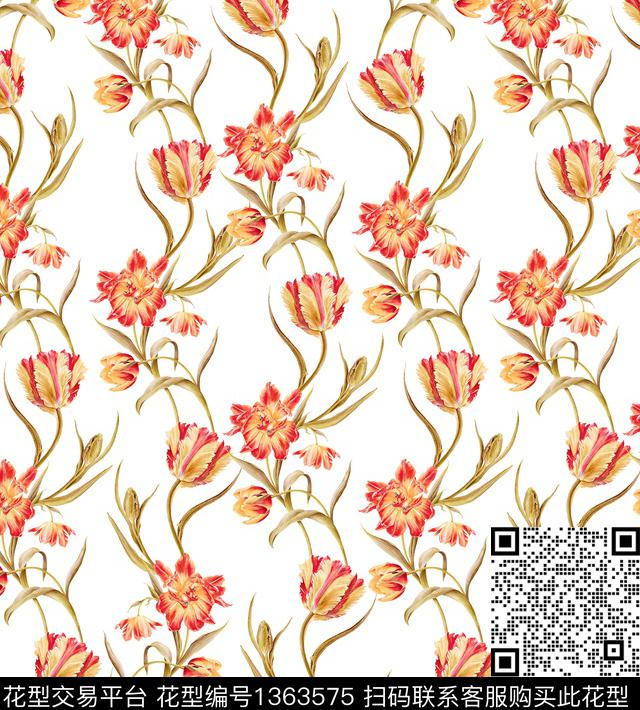 手绘花卉poppy玉兰花数码印花华亿平台下载（图片编号: 1363575） - 瓦栏（Walan）