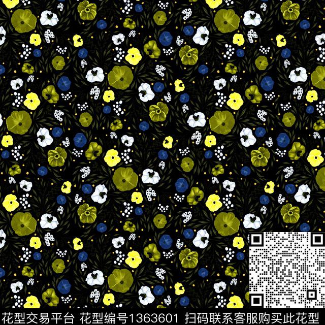 蝴蝶兰大牌风小碎花数码印花华亿平台下载（图片编号: 1363601） - 瓦栏（Walan）