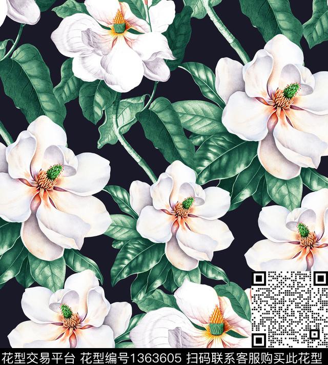 手绘花卉poppy玉兰花数码印花华亿平台下载（图片编号: 1363605） - 瓦栏（Walan）