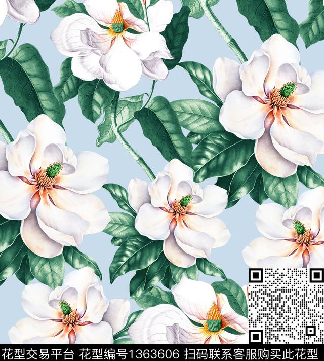 大牌风郁金香手绘花卉数码印花华亿平台下载（图片编号: 1363606） - 瓦栏（Walan）