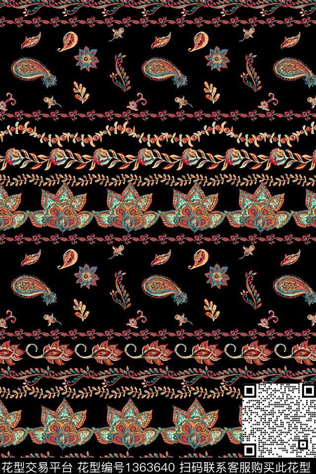 民族风花边佩斯利传统印花华亿平台下载（图片编号: 1363640） - 瓦栏（Walan）