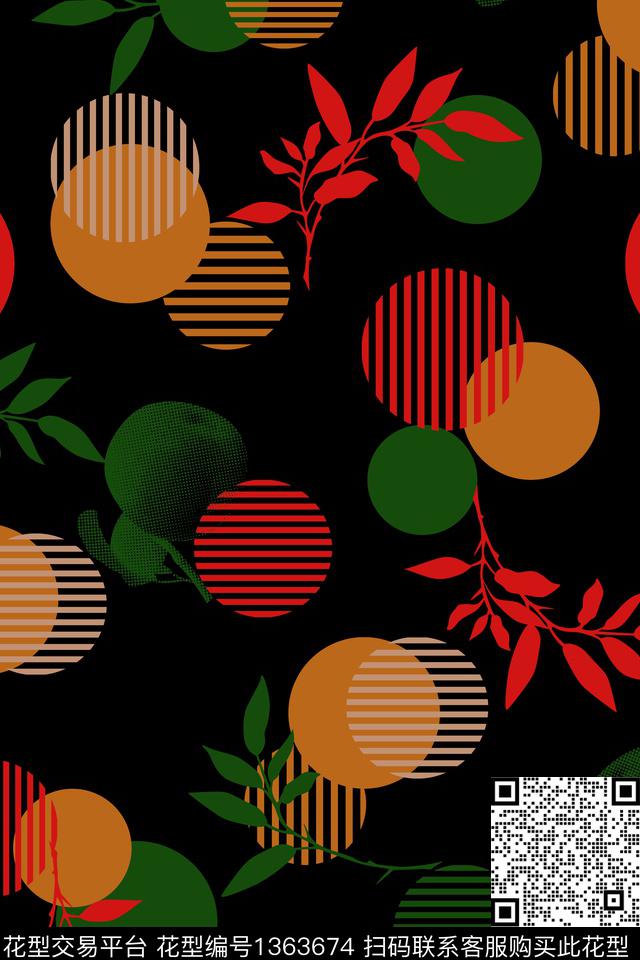 几何绿植树叶大牌风传统印花华亿平台下载（图片编号: 1363674） - 瓦栏（Walan）