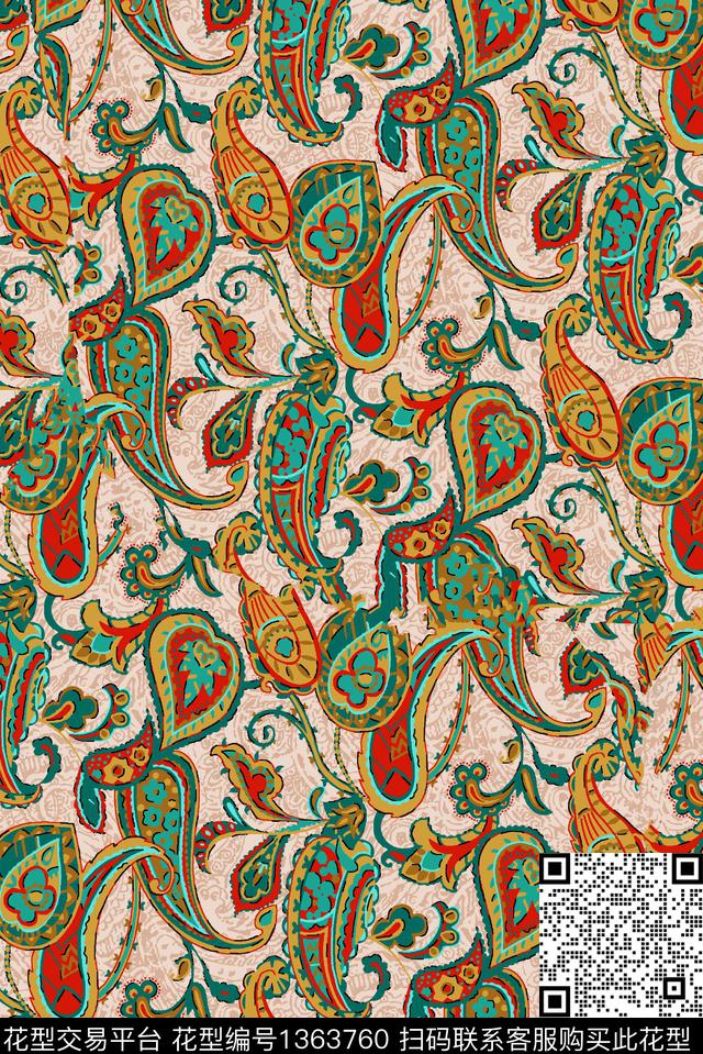 文艺民族风佩斯利数码印花华亿平台下载（图片编号: 1363760） - 瓦栏（Walan）