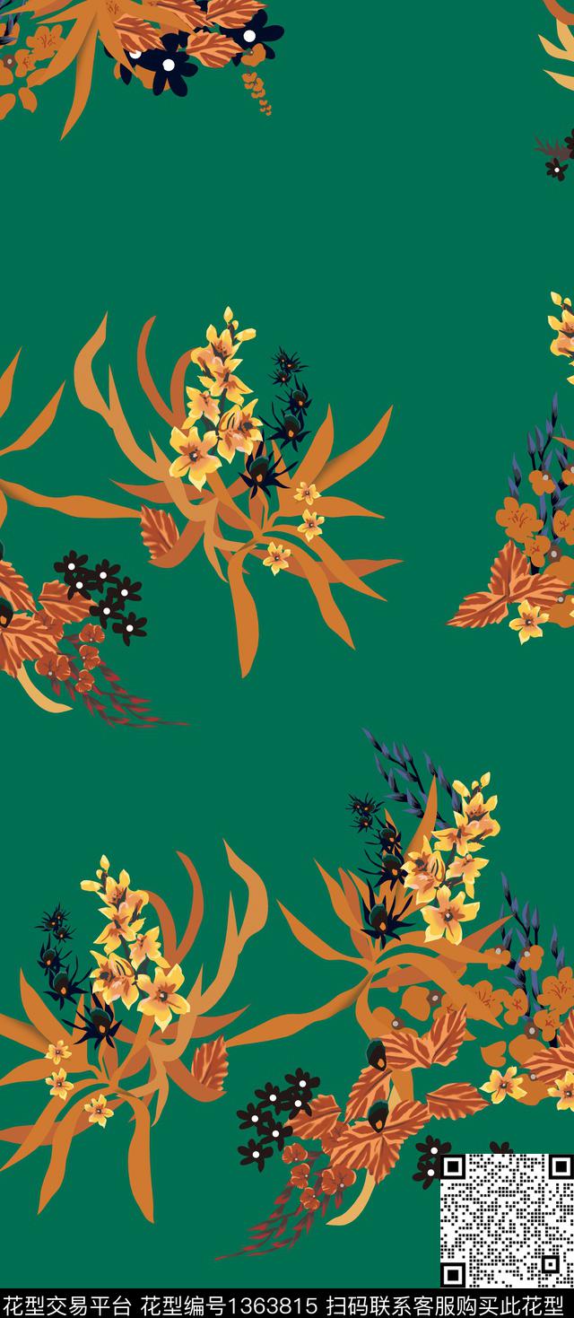 清爽底花卉热带华亿平台传统印花华亿平台下载（图片编号: 1363815） - 瓦栏（Walan）