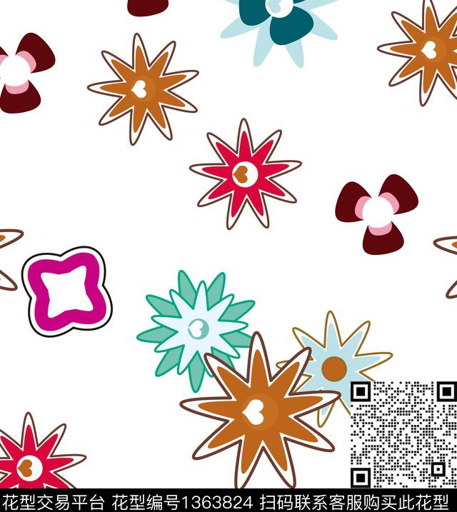 几何清爽底花卉大牌风传统印花华亿平台下载（图片编号: 1363824） - 瓦栏（Walan）