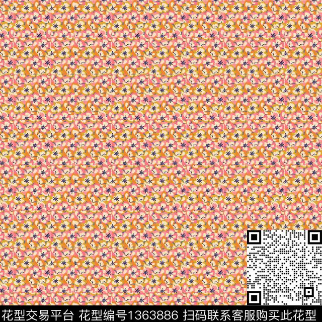 撞色花卉小清新传统印花华亿平台下载（图片编号: 1363886） - 瓦栏（Walan）