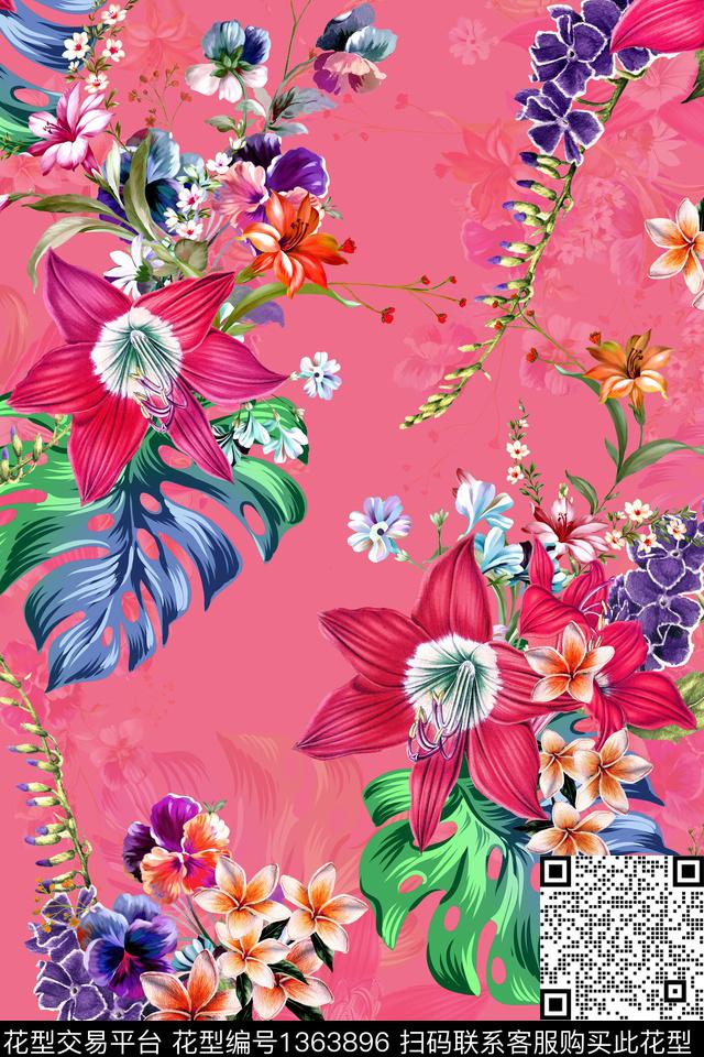 花卉大牌风热带华亿平台数码印花华亿平台下载（图片编号: 1363896） - 瓦栏（Walan）