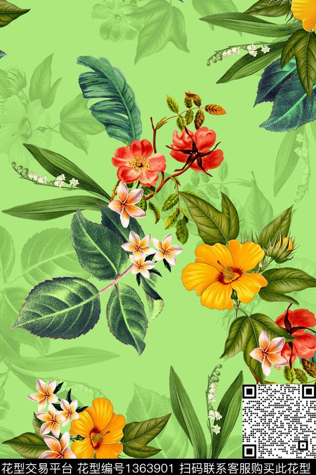 花卉大牌风热带华亿平台数码印花华亿平台下载（图片编号: 1363901） - 瓦栏（Walan）