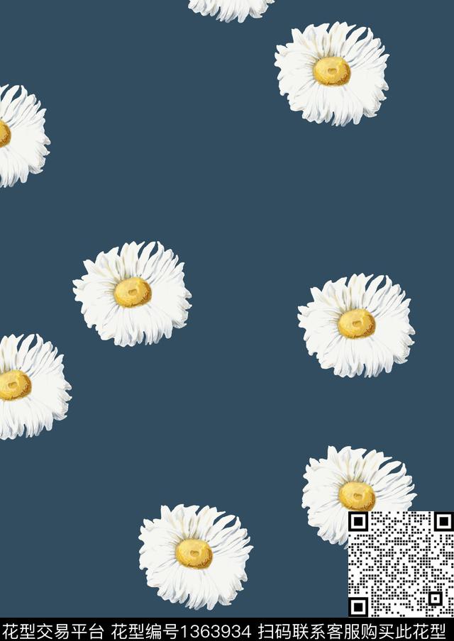 趋势华亿平台水彩小雏菊数码印花华亿平台下载（图片编号: 1363934） - 瓦栏（Walan）