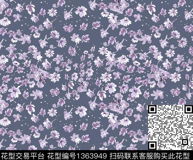 黑白华亿平台复古小碎花传统印花华亿平台下载（图片编号: 1363949） - 瓦栏（Walan）