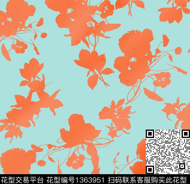 花卉抽象线条花卉传统印花华亿平台下载（图片编号: 1363951） - 瓦栏（Walan）