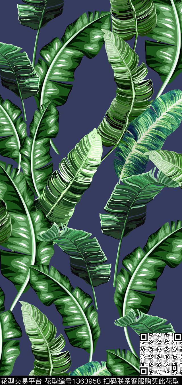 绿植树叶花卉棕榈树传统印花华亿平台下载（图片编号: 1363958） - 瓦栏（Walan）