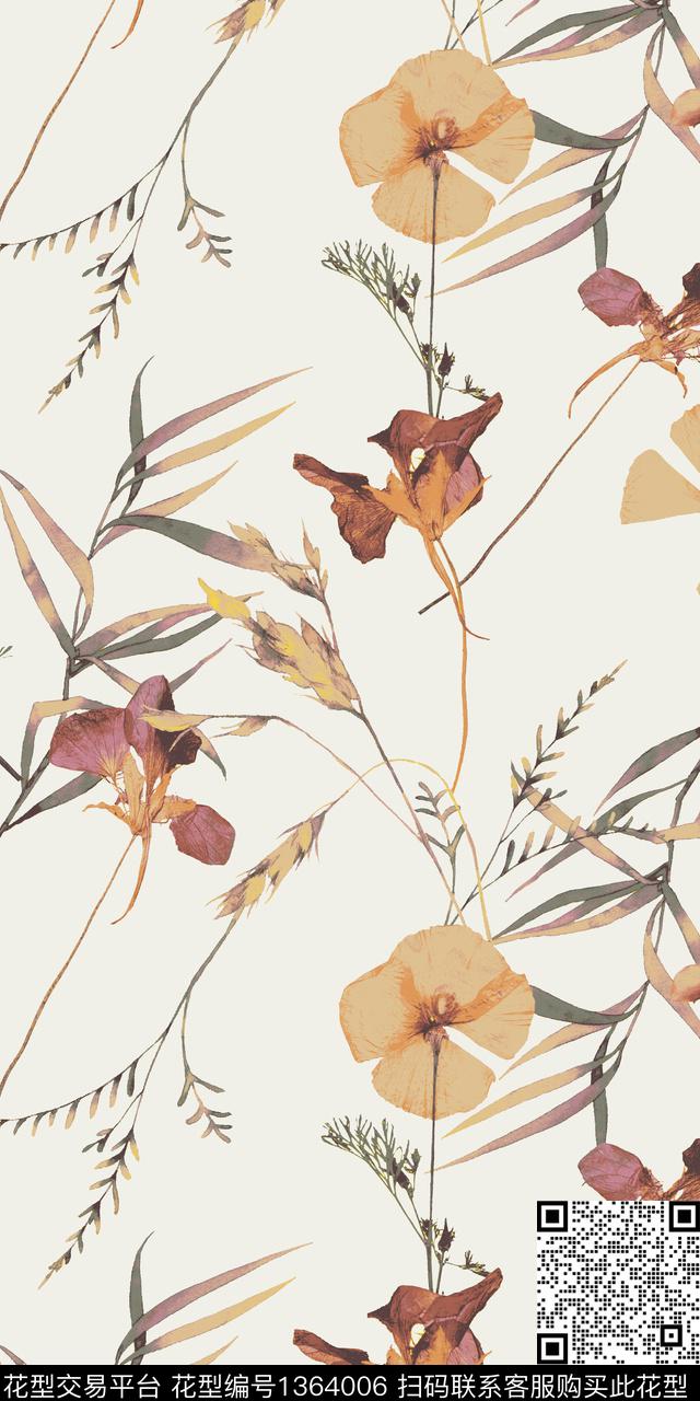 黄花雪纺花瓣传统印花华亿平台下载（图片编号: 1364006） - 瓦栏（Walan）