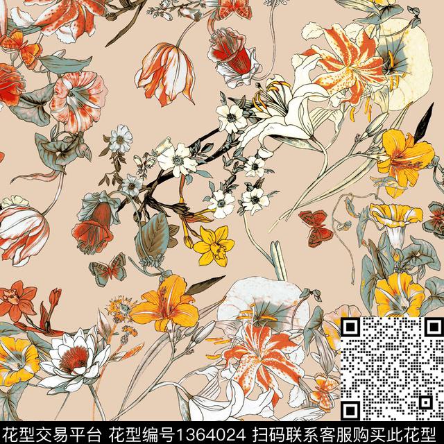 雪纺花瓣春夏华亿平台传统印花华亿平台下载（图片编号: 1364024） - 瓦栏（Walan）