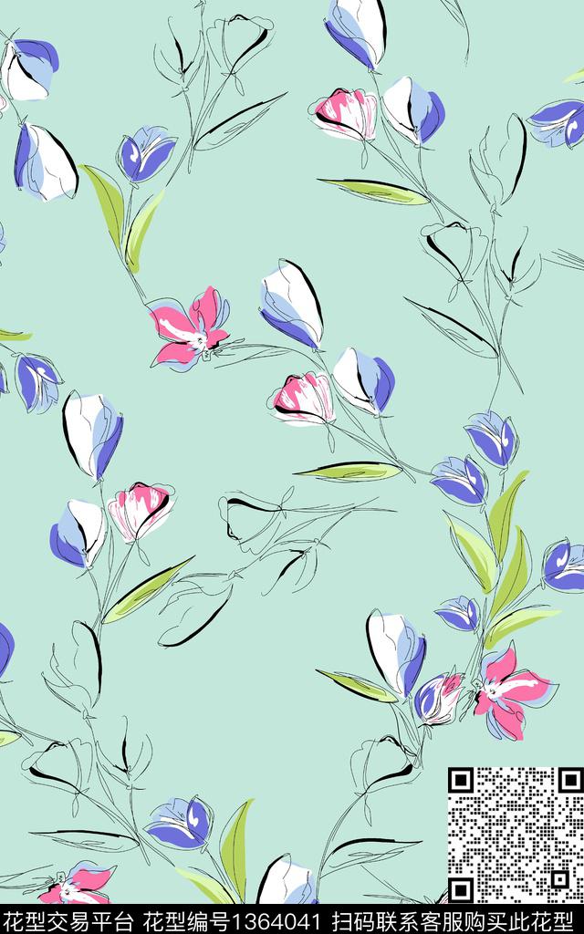 四叶草花卉热带华亿平台传统印花华亿平台下载（图片编号: 1364041） - 瓦栏（Walan）