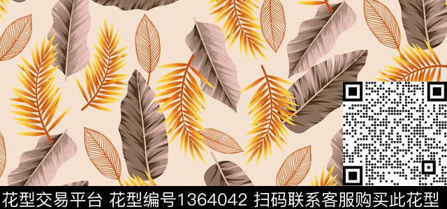 简约绿植树叶热带华亿平台传统印花华亿平台下载（图片编号: 1364042） - 瓦栏（Walan）