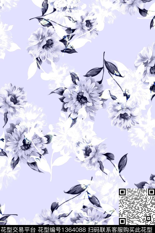 花卉大牌风小清新数码印花华亿平台下载（图片编号: 1364088） - 瓦栏（Walan）