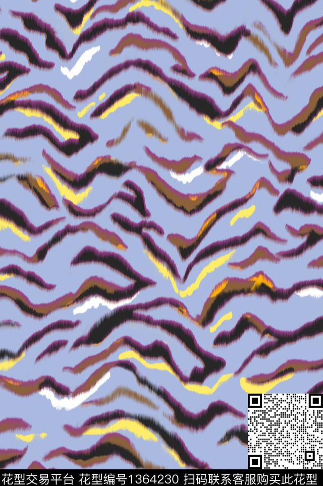 斑马纹黑白条纹手绘数码印花华亿平台下载（图片编号: 1364230） - 瓦栏（Walan）