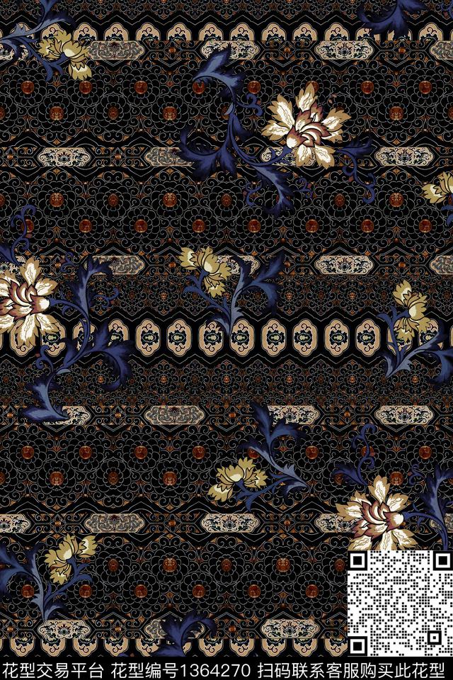 民族风花卉花边数码印花华亿平台下载（图片编号: 1364270） - 瓦栏（Walan）
