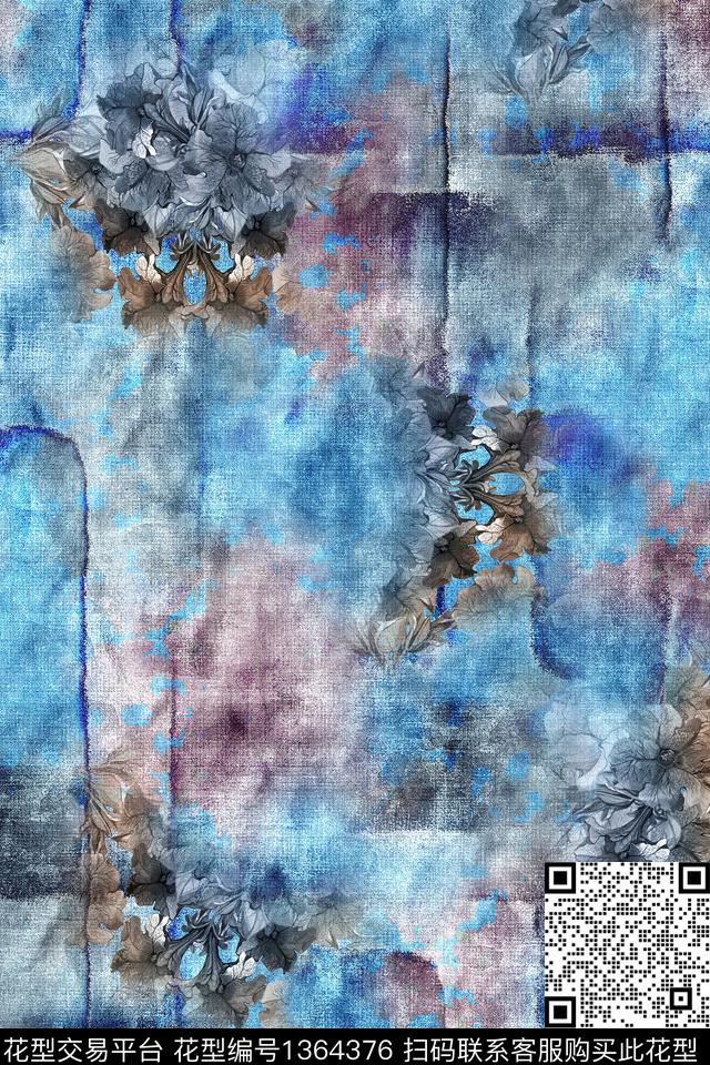 肌理抽象花卉复古数码印花华亿平台下载（图片编号: 1364376） - 瓦栏（Walan）