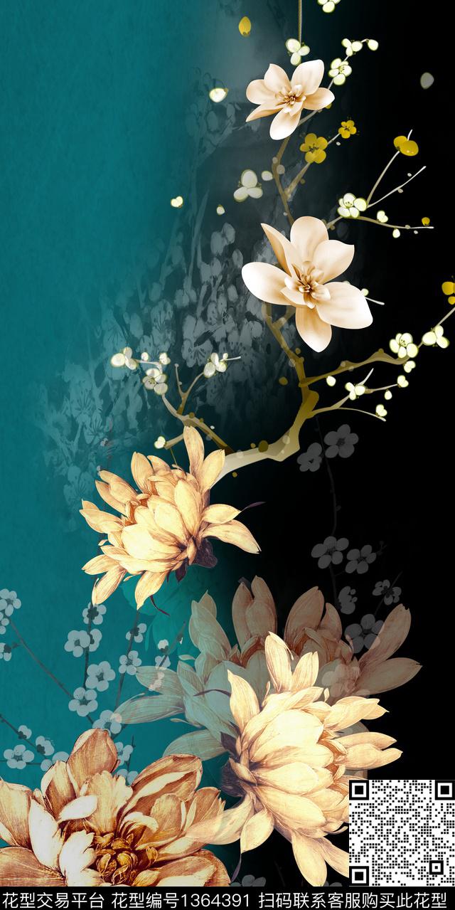 渐变休闲连衣裙花卉定位花数码印花华亿平台下载（图片编号: 1364391） - 瓦栏（Walan）