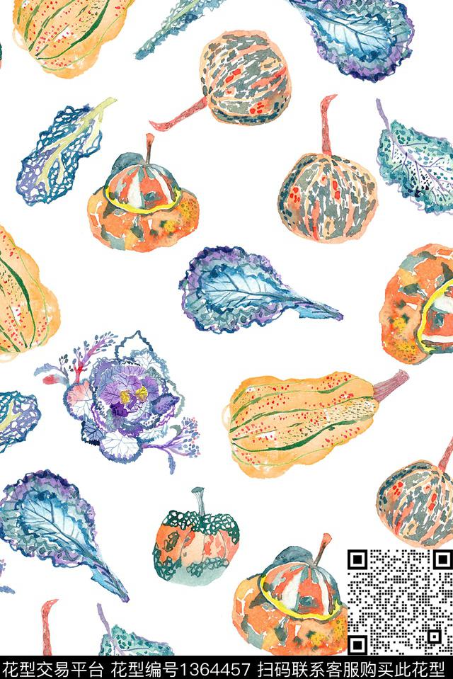 抽象花卉复古大牌风数码印花华亿平台下载（图片编号: 1364457） - 瓦栏（Walan）