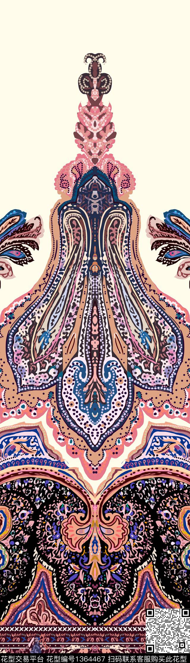 定位花几何佩斯利传统印花华亿平台下载（图片编号: 1364467） - 瓦栏（Walan）