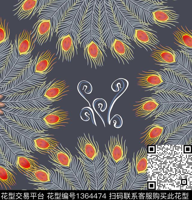 羽毛大牌风分型传统印花华亿平台下载（图片编号: 1364474） - 瓦栏（Walan）