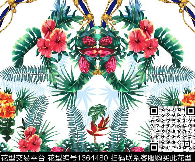 定位花对称花大牌风数码印花华亿平台下载（图片编号: 1364480） - 瓦栏（Walan）