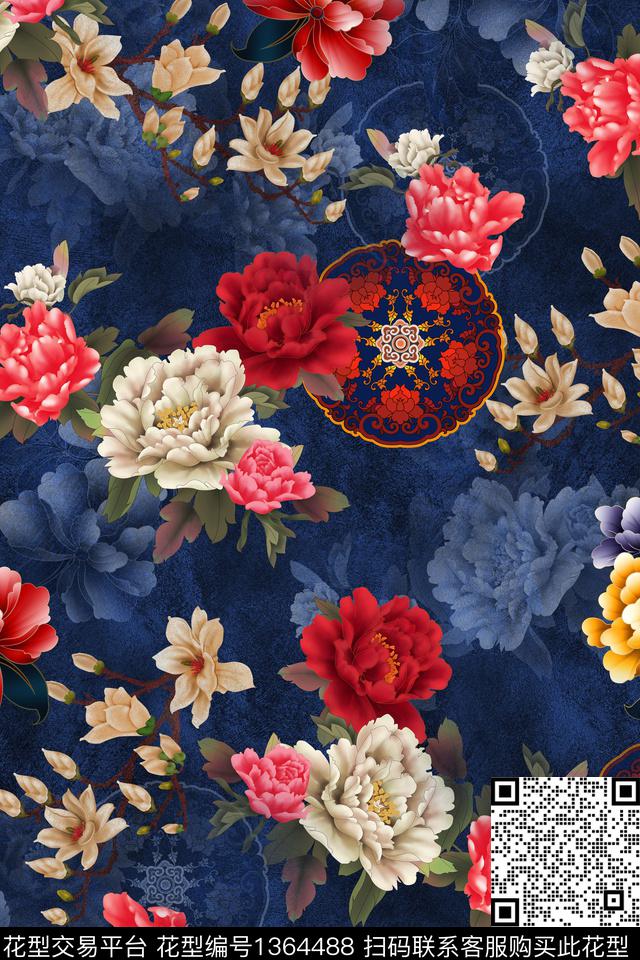 花卉旗袍香云纱数码印花华亿平台下载（图片编号: 1364488） - 瓦栏（Walan）
