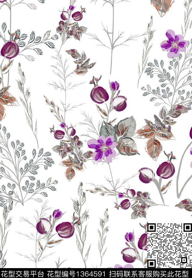 数码华亿平台女装花卉数码印花华亿平台下载（图片编号: 1364591） - 瓦栏（Walan）