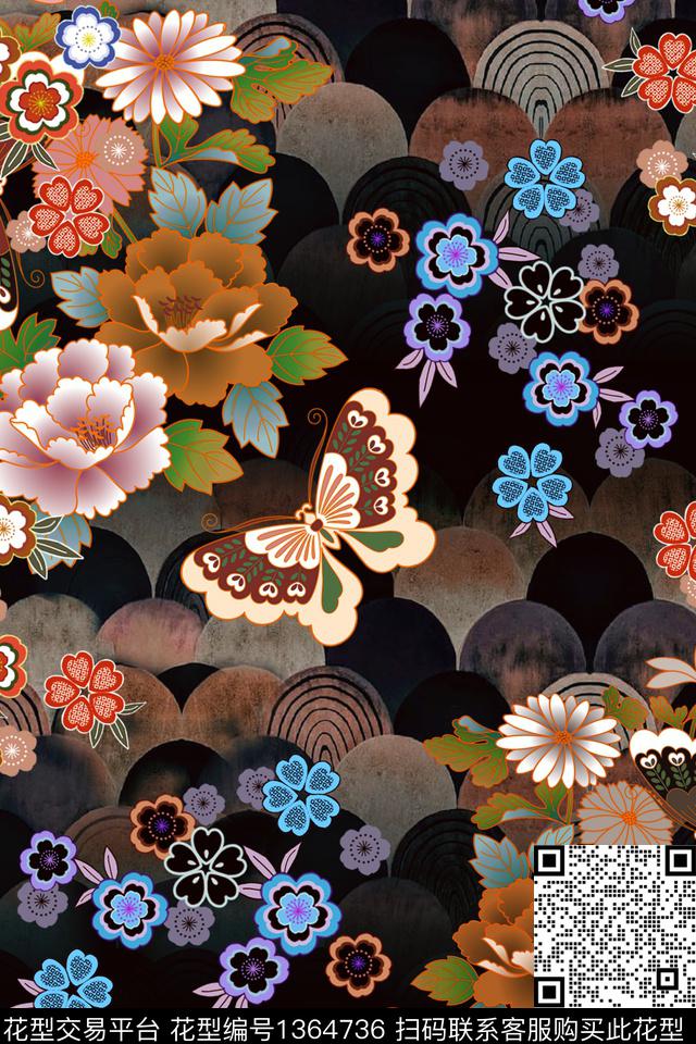 香云纱蝴蝶日系风旗袍花数码印花华亿平台下载（图片编号: 1364736） - 瓦栏（Walan）
