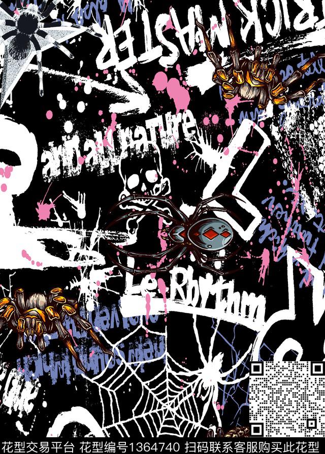 字母蛛蛛蛛蛛网数码印花华亿平台下载（图片编号: 1364740） - 瓦栏（Walan）