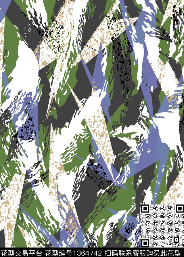 几何抽象花卉迷彩传统印花华亿平台下载（图片编号: 1364742） - 瓦栏（Walan）