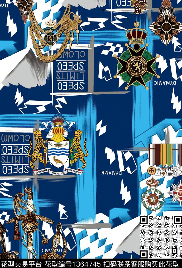 几何抽象徽章数码印花华亿平台下载（图片编号: 1364745） - 瓦栏（Walan）