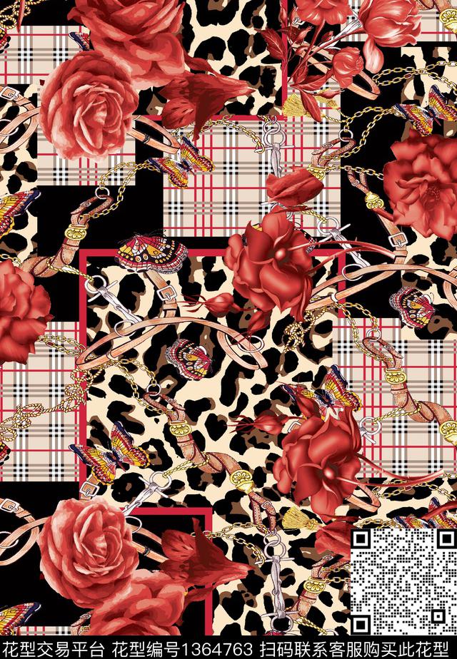 几何格子豹纹数码印花华亿平台下载（图片编号: 1364763） - 瓦栏（Walan）