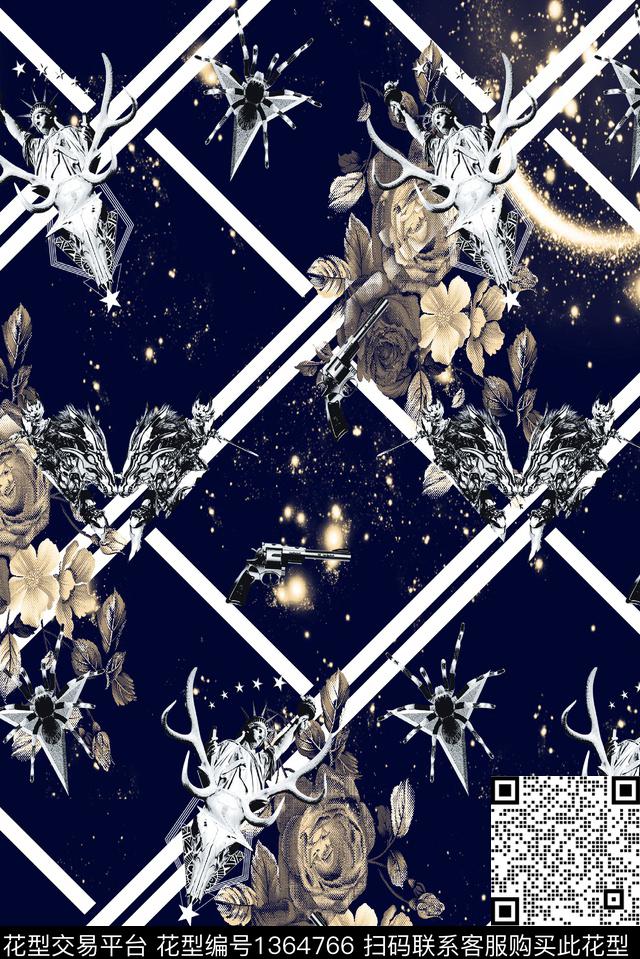 星空格子蜘蛛数码印花华亿平台下载（图片编号: 1364766） - 瓦栏（Walan）