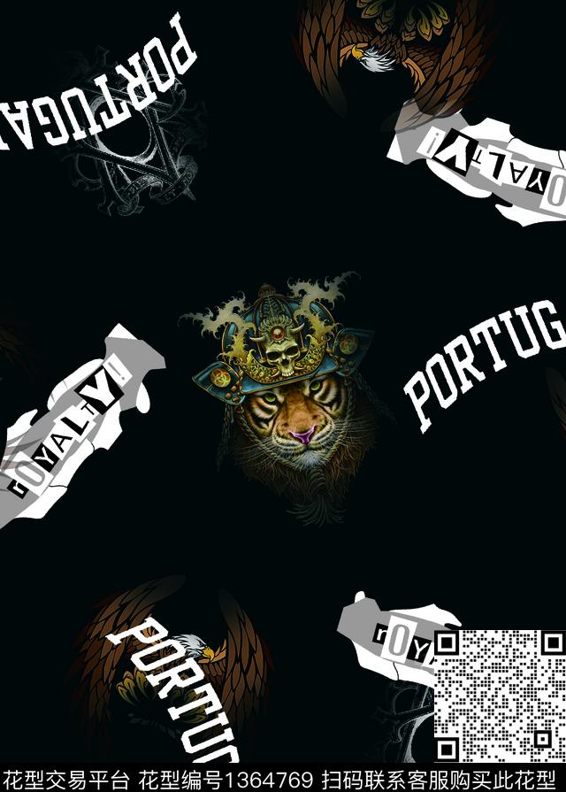 字母抽象男装老鹰数码印花华亿平台下载（图片编号: 1364769） - 瓦栏（Walan）