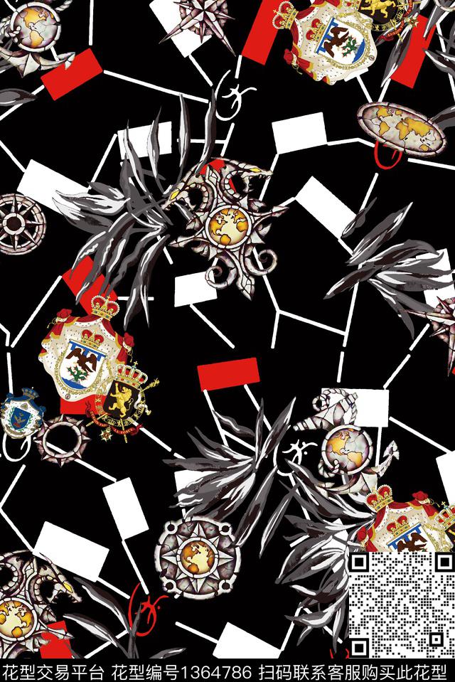 几何徽章绿植树叶数码印花华亿平台下载（图片编号: 1364786） - 瓦栏（Walan）