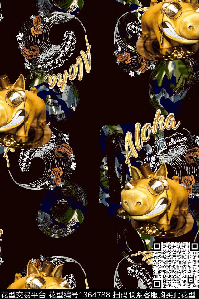 猪字母迷彩数码印花华亿平台下载（图片编号: 1364788） - 瓦栏（Walan）