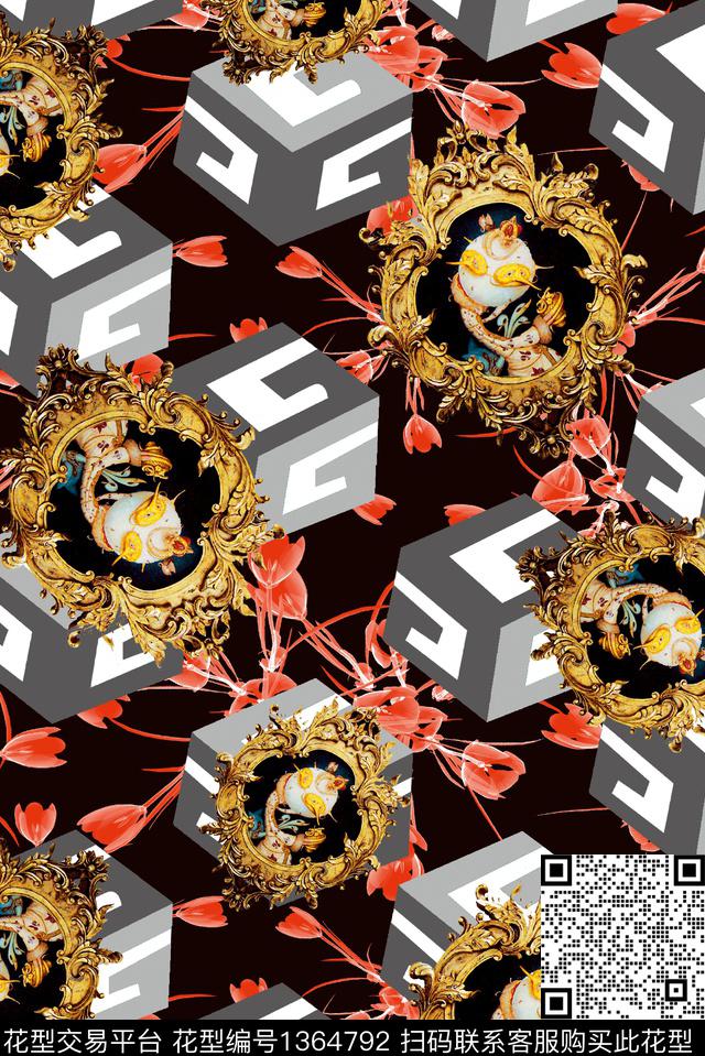 几何字母魔方数码印花华亿平台下载（图片编号: 1364792） - 瓦栏（Walan）